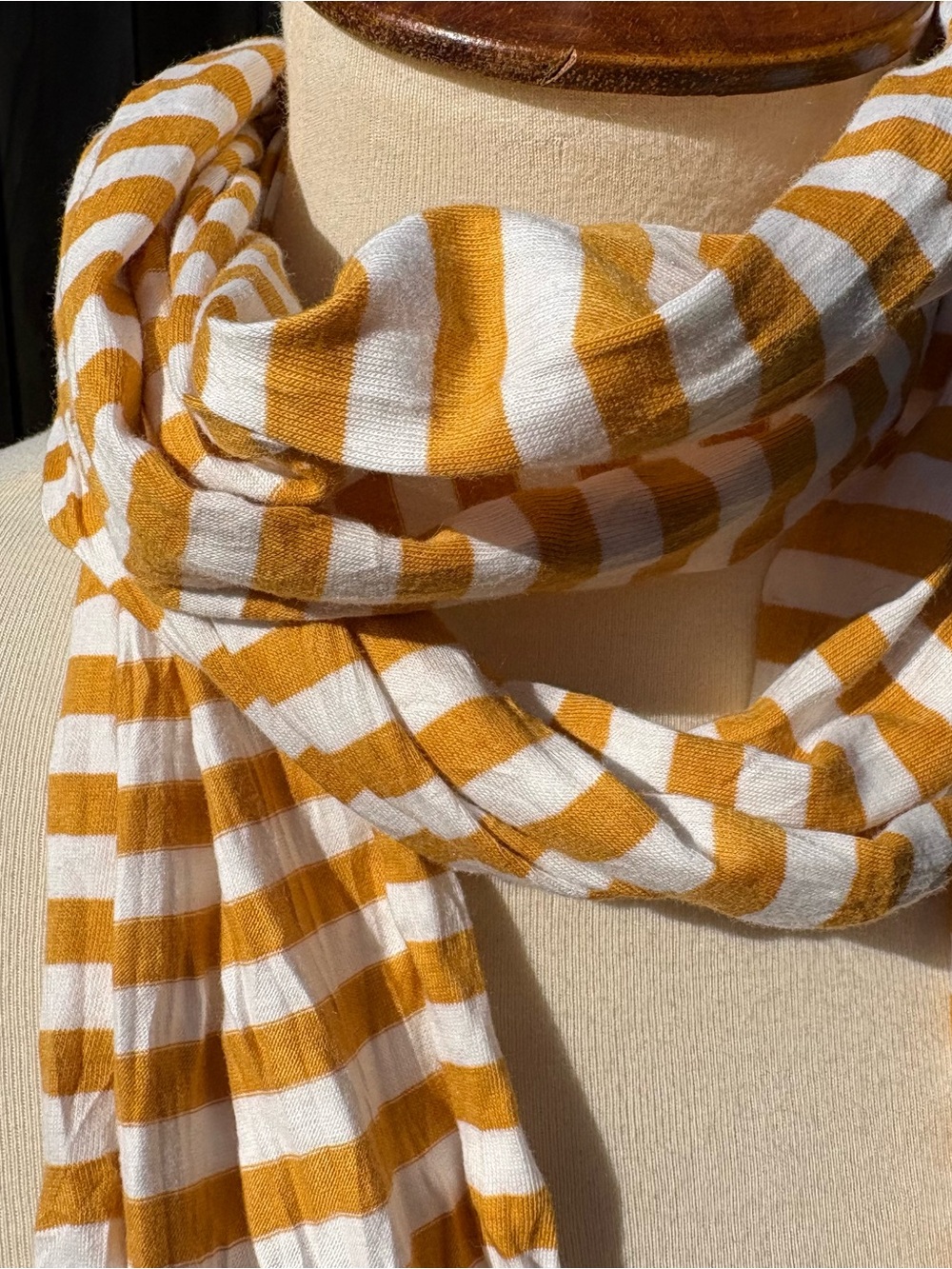 Muji Striped White and Mustard Scarf
